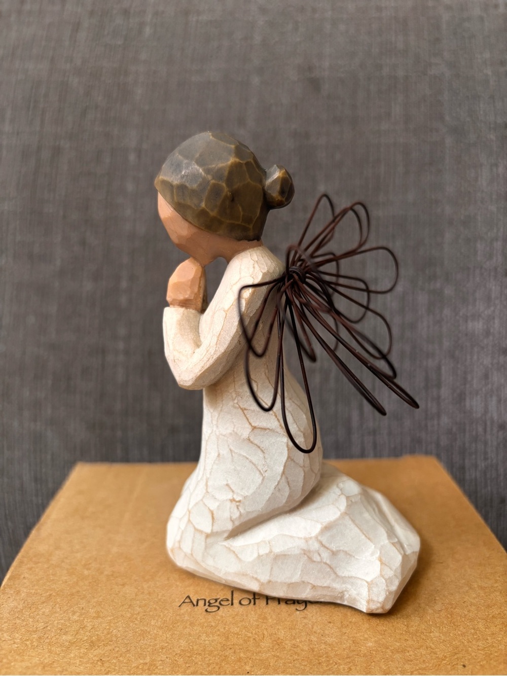 Willow Tree Kneeling Angel Figurine in Cream and Brown